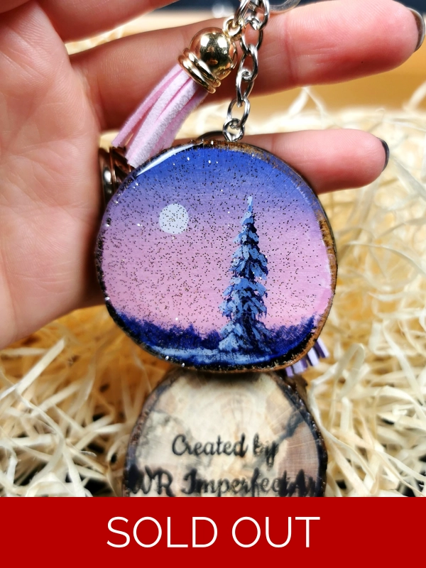 Pink Evening Keychain, Acrylic On Wood